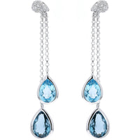 14K White Gold London Blue Topaz and Diamond Drop Earrings by EFFY - 4.45 Carat Topaz, 0.12 Carat Diamond Total Weight