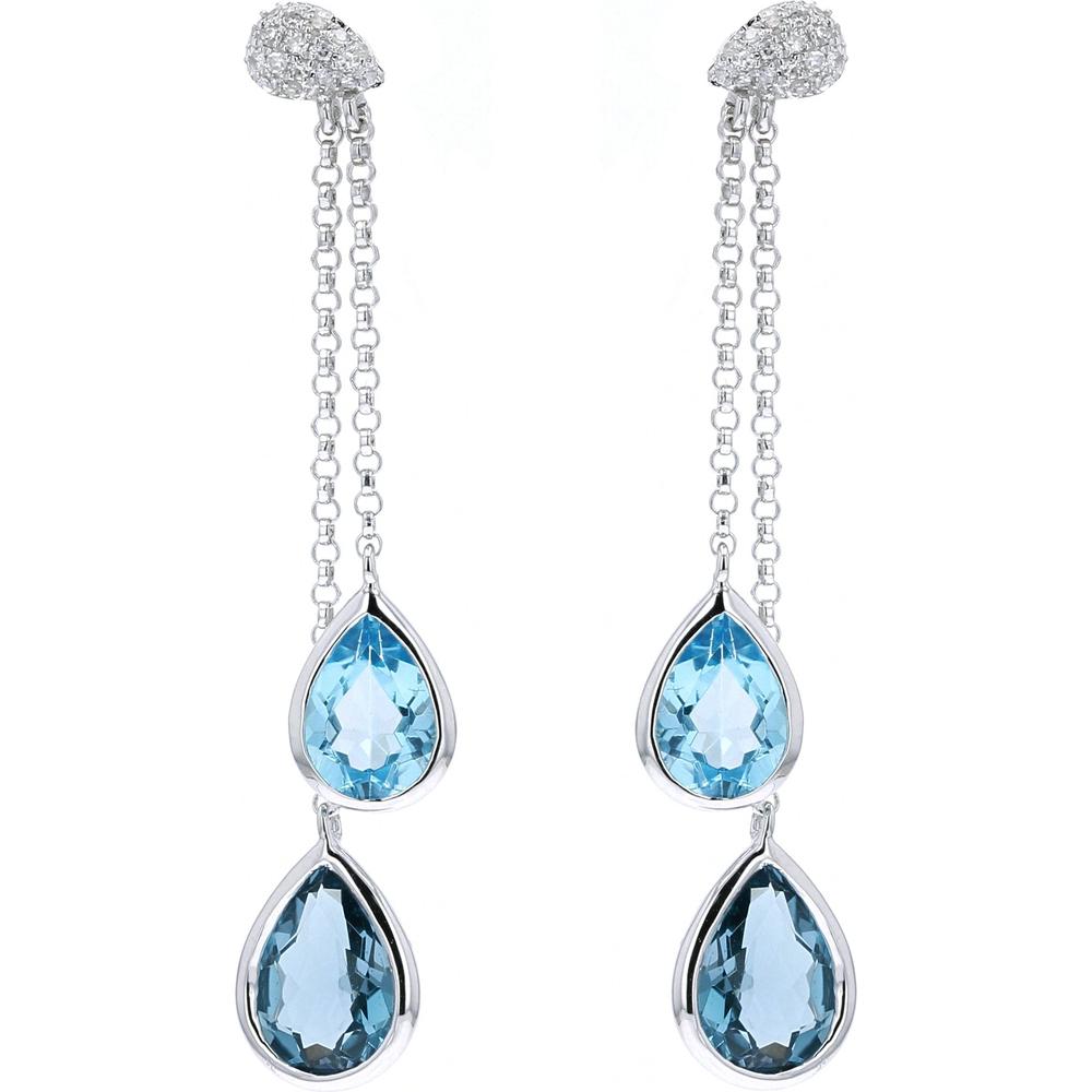 14K White Gold London Blue Topaz and Diamond Drop Earrings by EFFY - 4.45 Carat Topaz, 0.12 Carat Diamond Total Weight