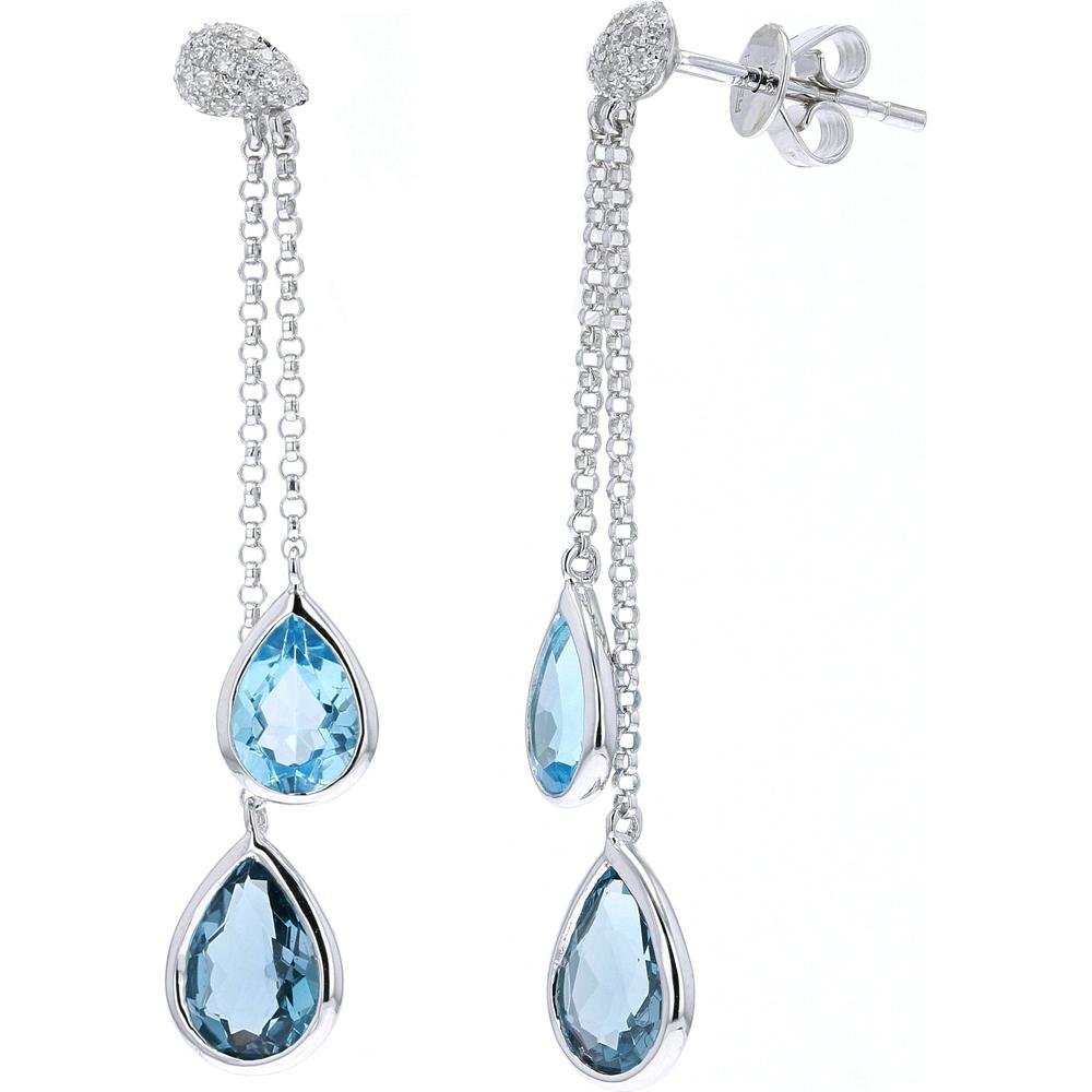 14K White Gold London Blue Topaz and Diamond Drop Earrings by EFFY - 4.45 Carat Topaz, 0.12 Carat Diamond Total Weight