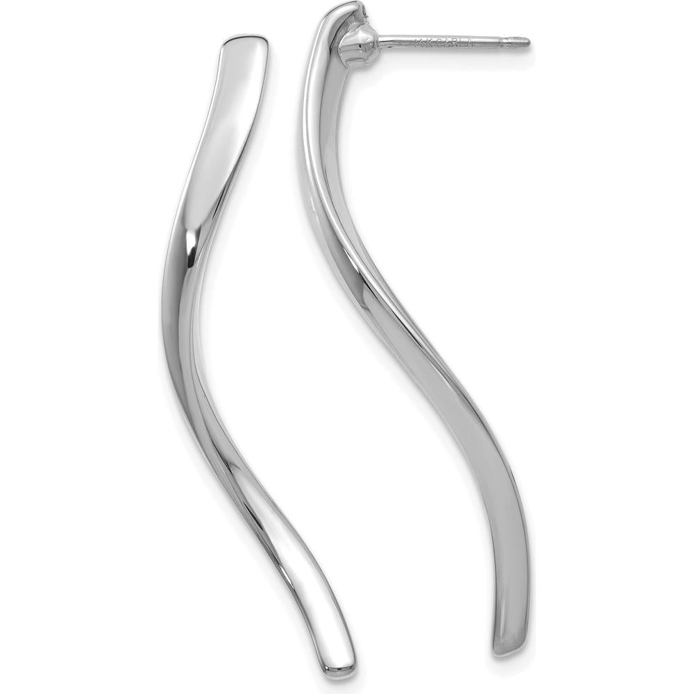 14K White Gold Long Curled Post Earrings with Polished Finish and Rhodium Plating by Oro Pregiato