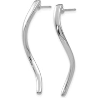 14K White Gold Long Curled Post Earrings with Polished Finish and Rhodium Plating by Oro Pregiato