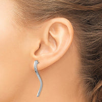 14K White Gold Long Curled Post Earrings with Polished Finish and Rhodium Plating by Oro Pregiato