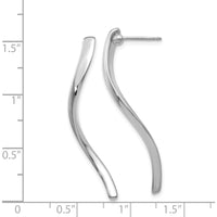 14K White Gold Long Curled Post Earrings with Polished Finish and Rhodium Plating by Oro Pregiato