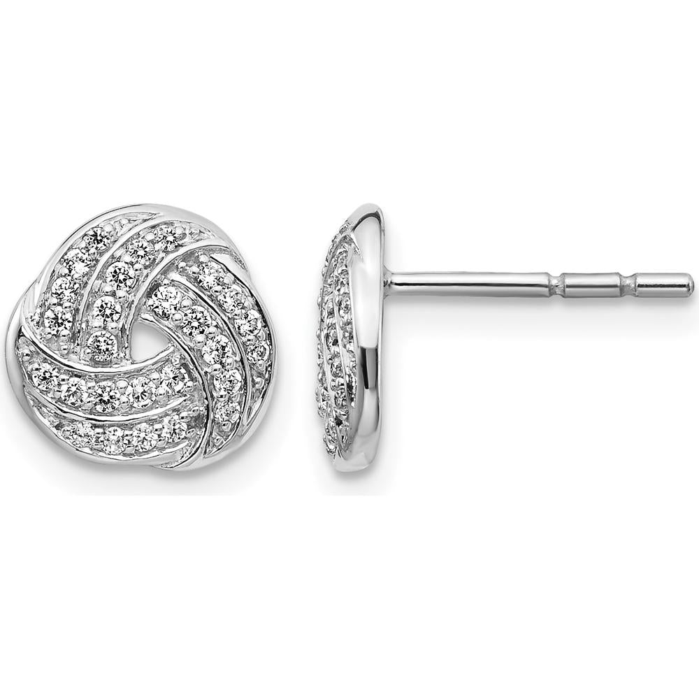 14K White Gold Love Knot Earrings with Round Diamonds - 0.12 Carats Total Diamond Weight by Monteluci Fine Jewelry