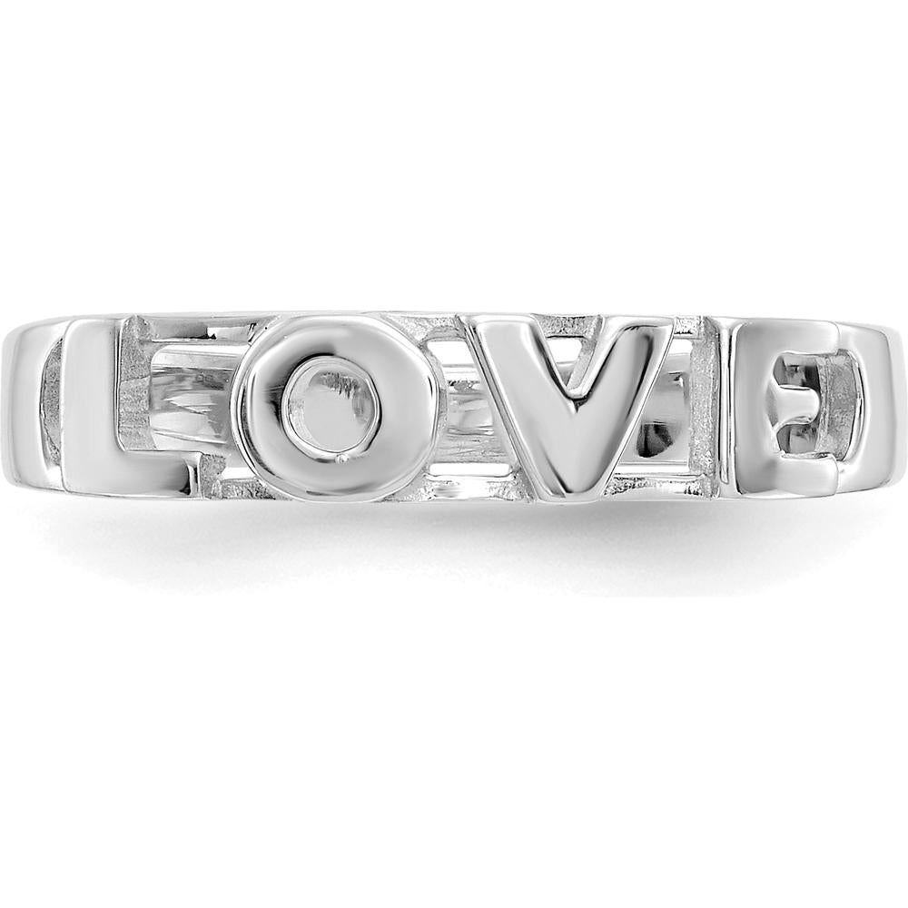 14K White Gold LOVE Ring with Polished Finish and Rhodium Plating by Oro Pregiato