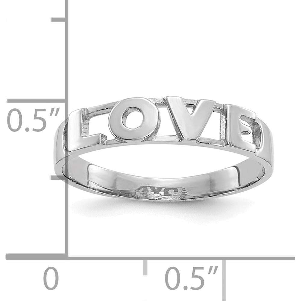 14K White Gold LOVE Ring with Polished Finish and Rhodium Plating by Oro Pregiato