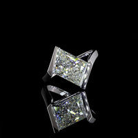 14K White Gold Lozenge Step Cut Solitaire Ring with Inclined Half Bezel Setting and 2.90 Carat Lab Diamond (E-F Color, VS1 Clarity) - Covaloro Fine Jewelry