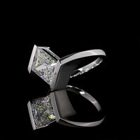 14K White Gold Lozenge Step Cut Solitaire Ring with Inclined Half Bezel Setting and 2.90 Carat Lab Diamond (E-F Color, VS1 Clarity) - Covaloro Fine Jewelry
