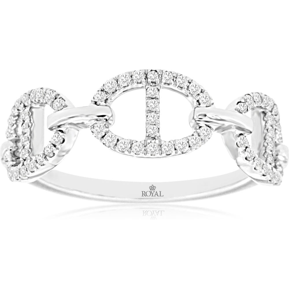 14K White Gold Mariner Link Diamond Band with Pavé-Set Round Diamonds - 0.25 Carat Total Diamond Weight - Royal Jewelry