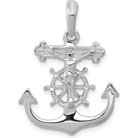 14K White Gold Mariners Crucifix Pendant with Rhodium Plating - 30mm by Oro Pregiato