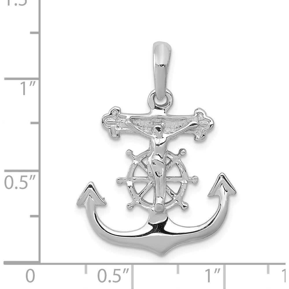 14K White Gold Mariners Crucifix Pendant with Rhodium Plating - 30mm by Oro Pregiato
