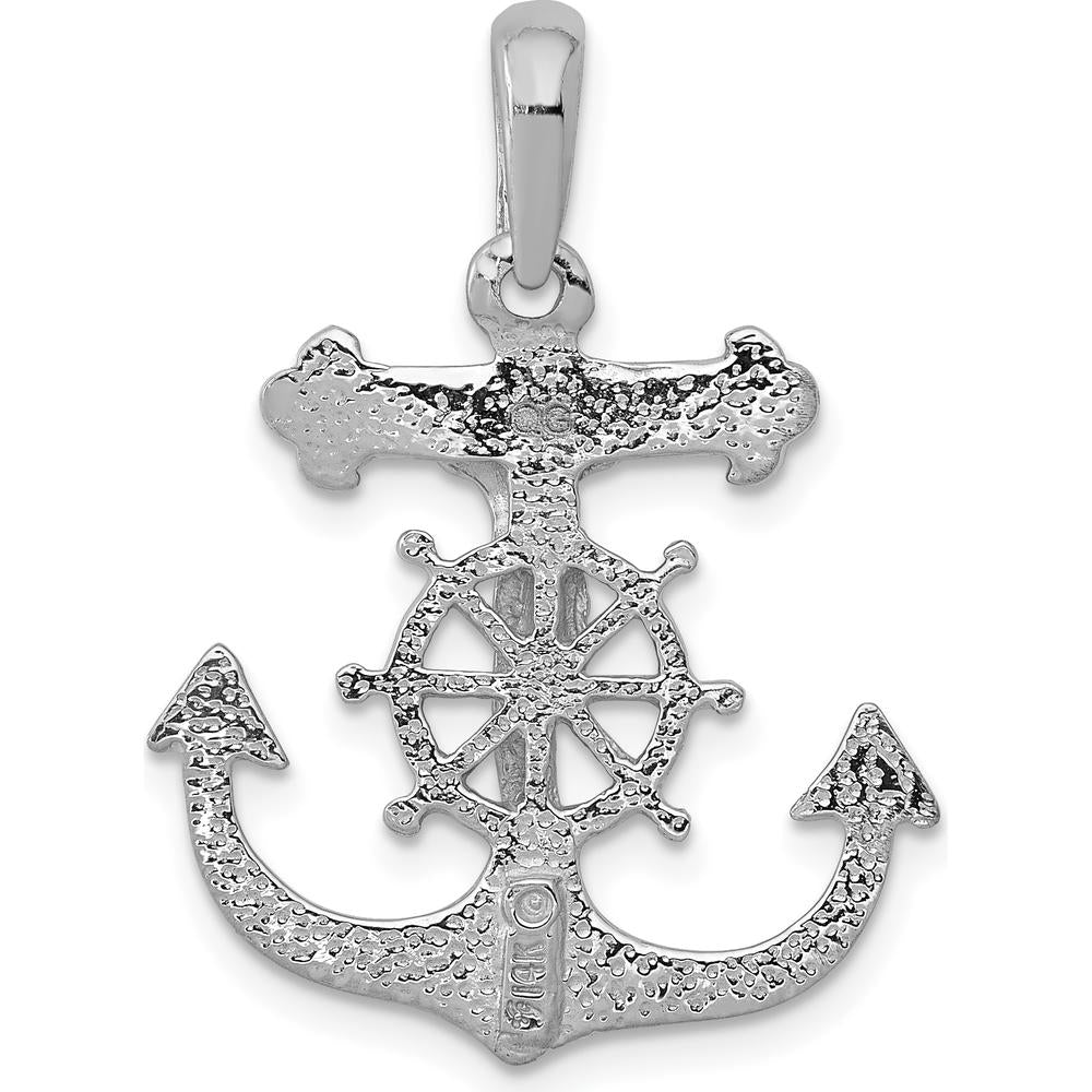 14K White Gold Mariners Crucifix Pendant with Rhodium Plating - 30mm by Oro Pregiato