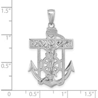 14K White Gold Mariners Crucifix Pendant with Rope and Anchor Design - Religious Jewelry Symbol of Faith by Oro Pregiato