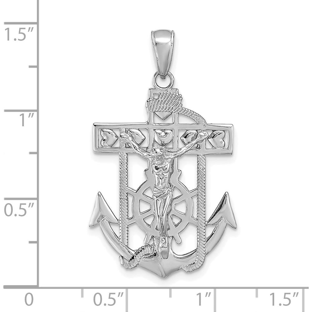 14K White Gold Mariners Crucifix Pendant with Rope and Anchor Design - Religious Jewelry Symbol of Faith by Oro Pregiato