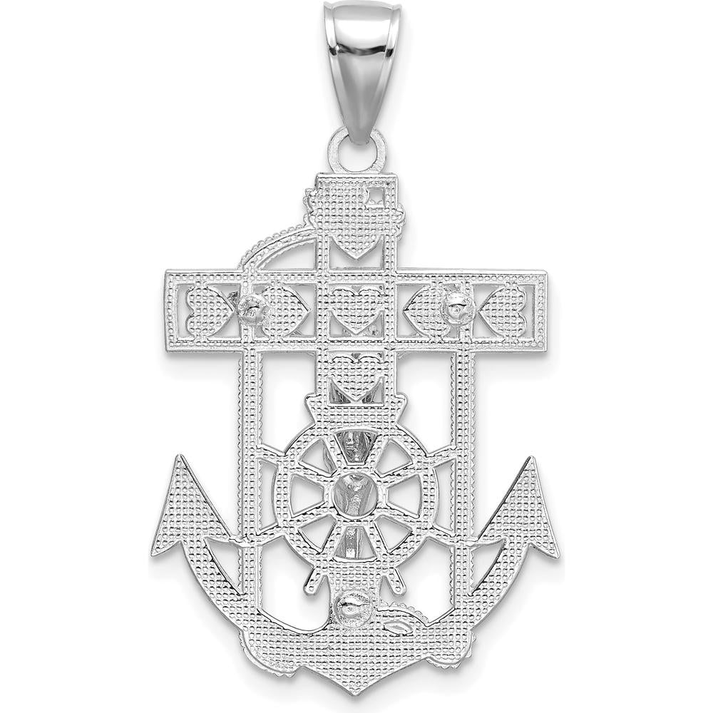 14K White Gold Mariners Crucifix Pendant with Rope and Anchor Design - Religious Jewelry Symbol of Faith by Oro Pregiato