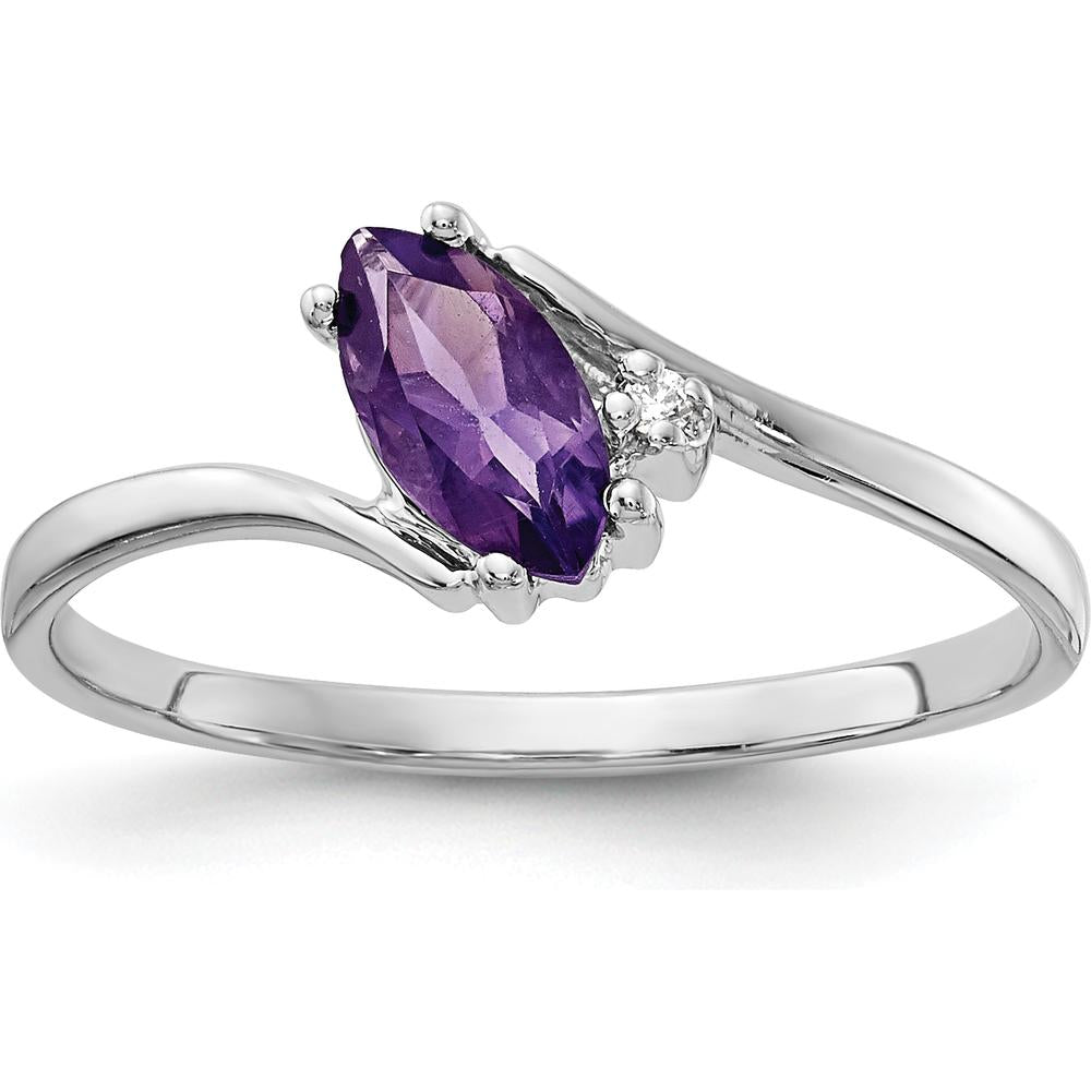 14K White Gold Marquise Amethyst and Diamond Ring - 0.31 Carat Amethyst, 0.007 Carat Diamond by Monteluci Fine Jewelry