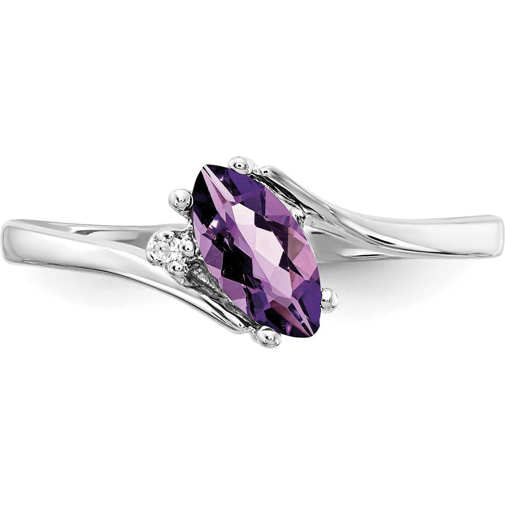 14K White Gold Marquise Amethyst and Diamond Ring - 0.31 Carat Amethyst, 0.007 Carat Diamond by Monteluci Fine Jewelry