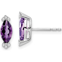 14K White Gold Marquise Amethyst and Diamond Stud Earrings - 0.707 Carat Total Gem Weight by Monteluci Fine Jewelry
