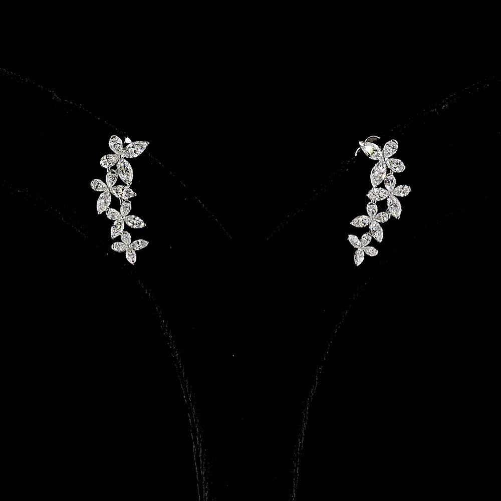 14K White Gold Marquise and Pear Shape Diamond Crawler Earrings with Prong Set Lab Diamonds - 1.32 Carats Total Diamond Weight - Covaloro Fine Jewelry