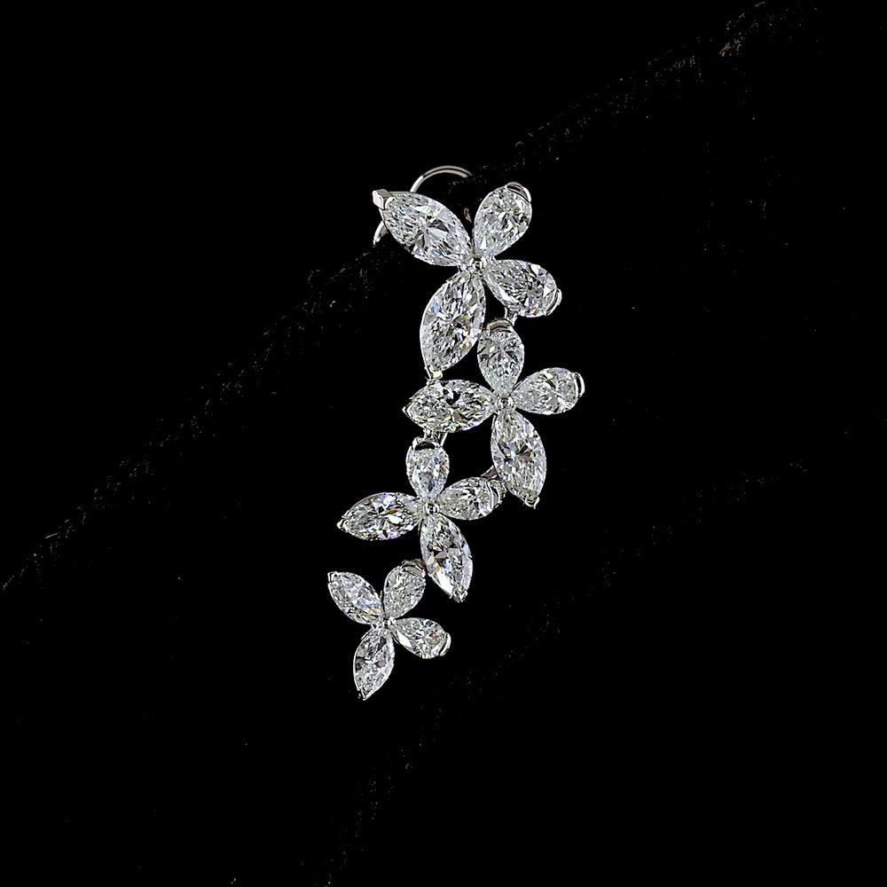 14K White Gold Marquise and Pear Shape Diamond Crawler Earrings with Prong Set Lab Diamonds - 1.32 Carats Total Diamond Weight - Covaloro Fine Jewelry
