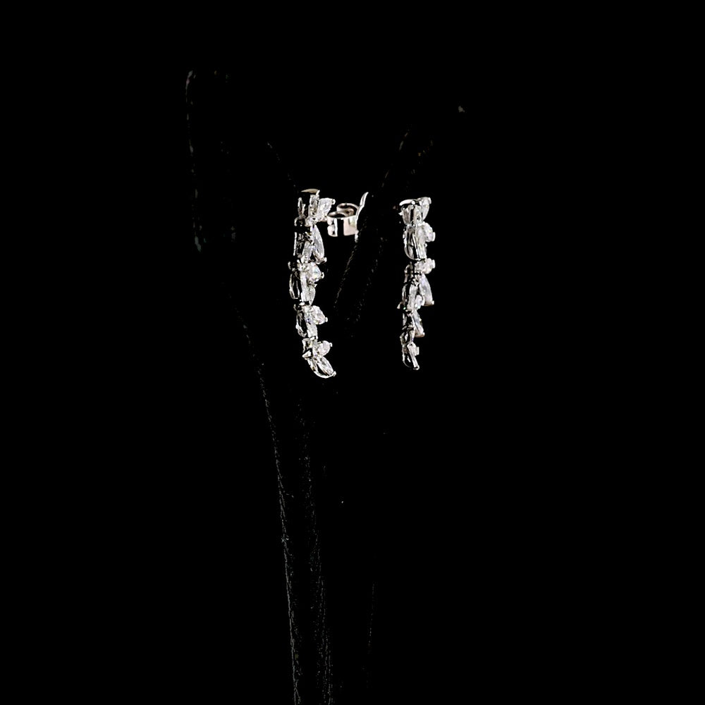 14K White Gold Marquise and Pear Shape Diamond Crawler Earrings with Prong Set Lab Diamonds - 1.32 Carats Total Diamond Weight - Covaloro Fine Jewelry