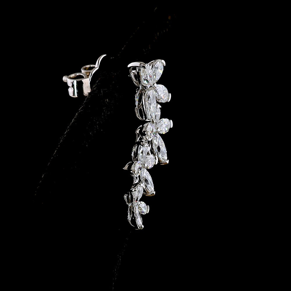 14K White Gold Marquise and Pear Shape Diamond Crawler Earrings with Prong Set Lab Diamonds - 1.32 Carats Total Diamond Weight - Covaloro Fine Jewelry