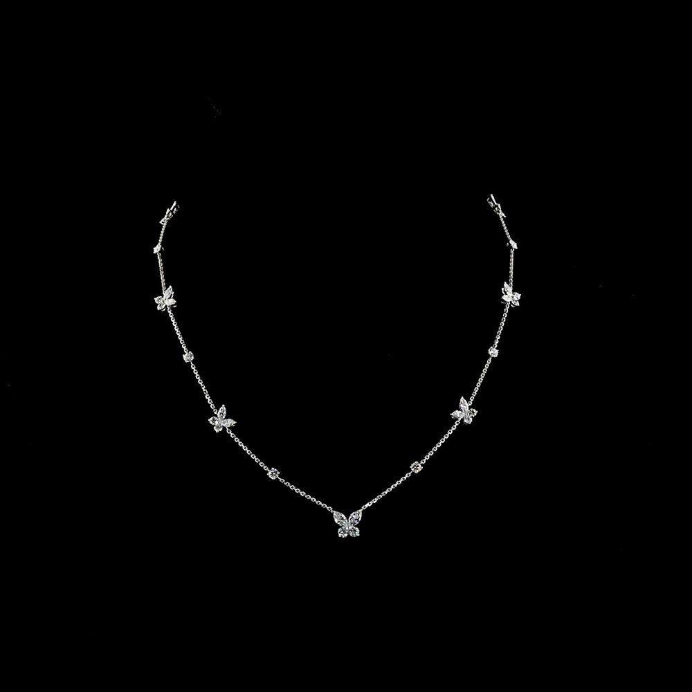 14K White Gold Marquise and Round Brilliant Diamond Station Necklace - 3.48 Carat Total Weight Lab Grown Diamonds (E-F VS) - Covaloro Fine Jewelry