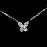 14K White Gold Marquise and Round Brilliant Diamond Station Necklace - 3.48 Carat Total Weight Lab Grown Diamonds (E-F VS) - Covaloro Fine Jewelry