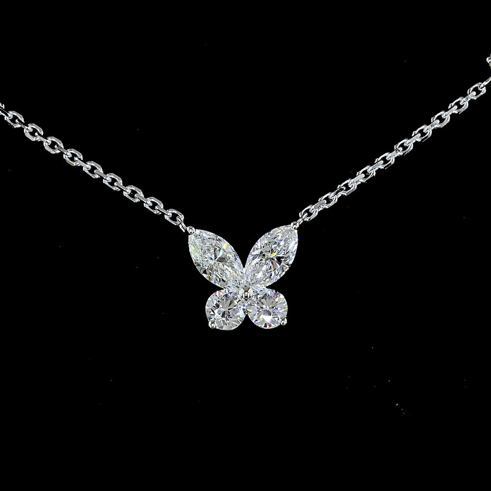 14K White Gold Marquise and Round Brilliant Diamond Station Necklace - 3.48 Carat Total Weight Lab Grown Diamonds (E-F VS) - Covaloro Fine Jewelry