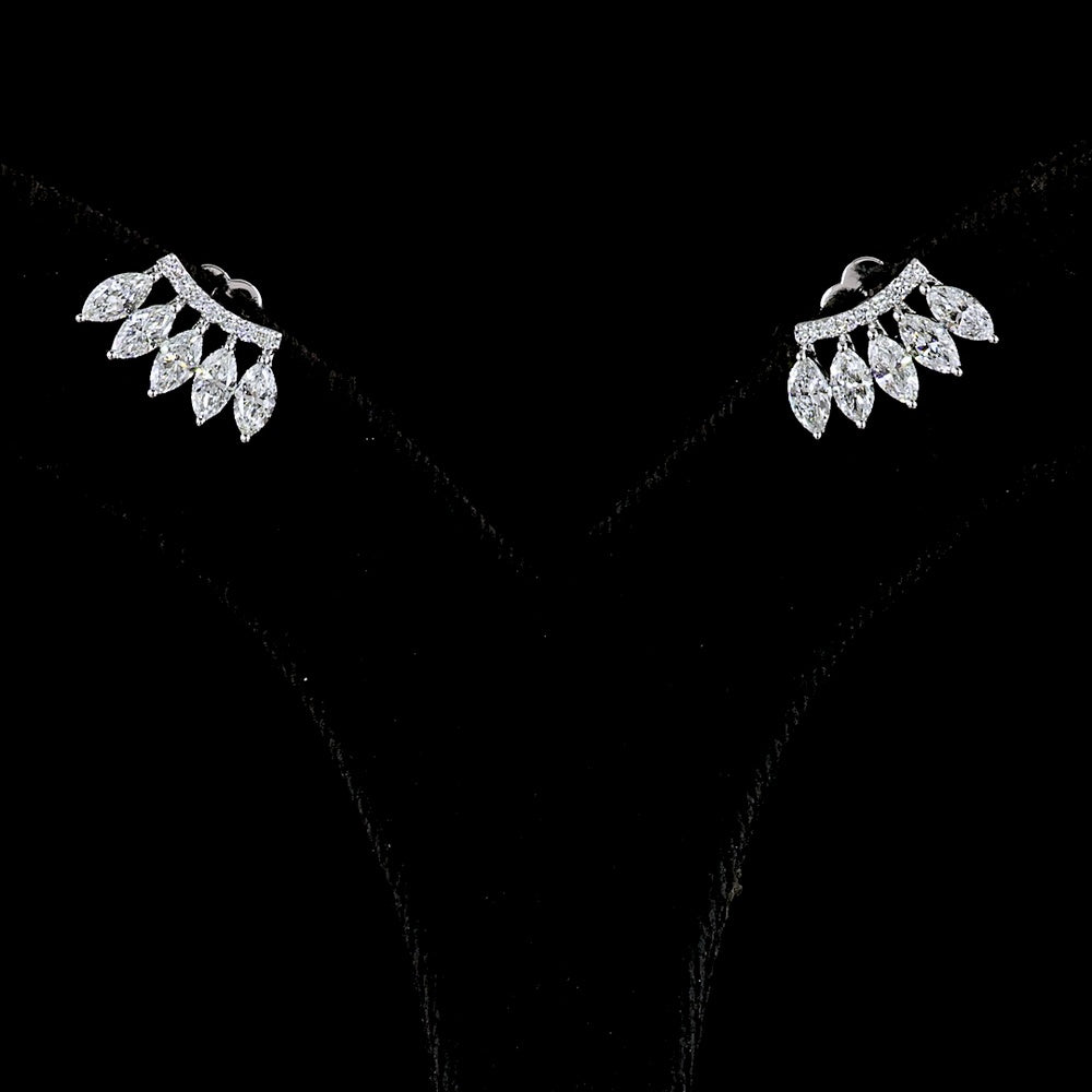 14K White Gold Marquise and Round Diamond Crawler Earrings - 1.27 Carat Total Weight Lab Diamonds - E-F VS Clarity - Covaloro Fine Jewelry