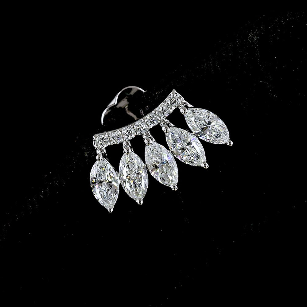14K White Gold Marquise and Round Diamond Crawler Earrings - 1.27 Carat Total Weight Lab Diamonds - E-F VS Clarity - Covaloro Fine Jewelry