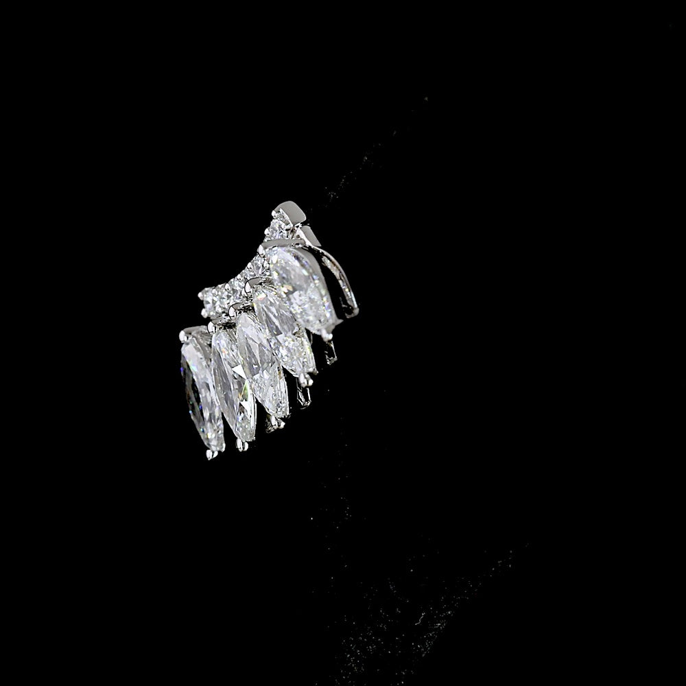 14K White Gold Marquise and Round Diamond Crawler Earrings - 1.27 Carat Total Weight Lab Diamonds - E-F VS Clarity - Covaloro Fine Jewelry