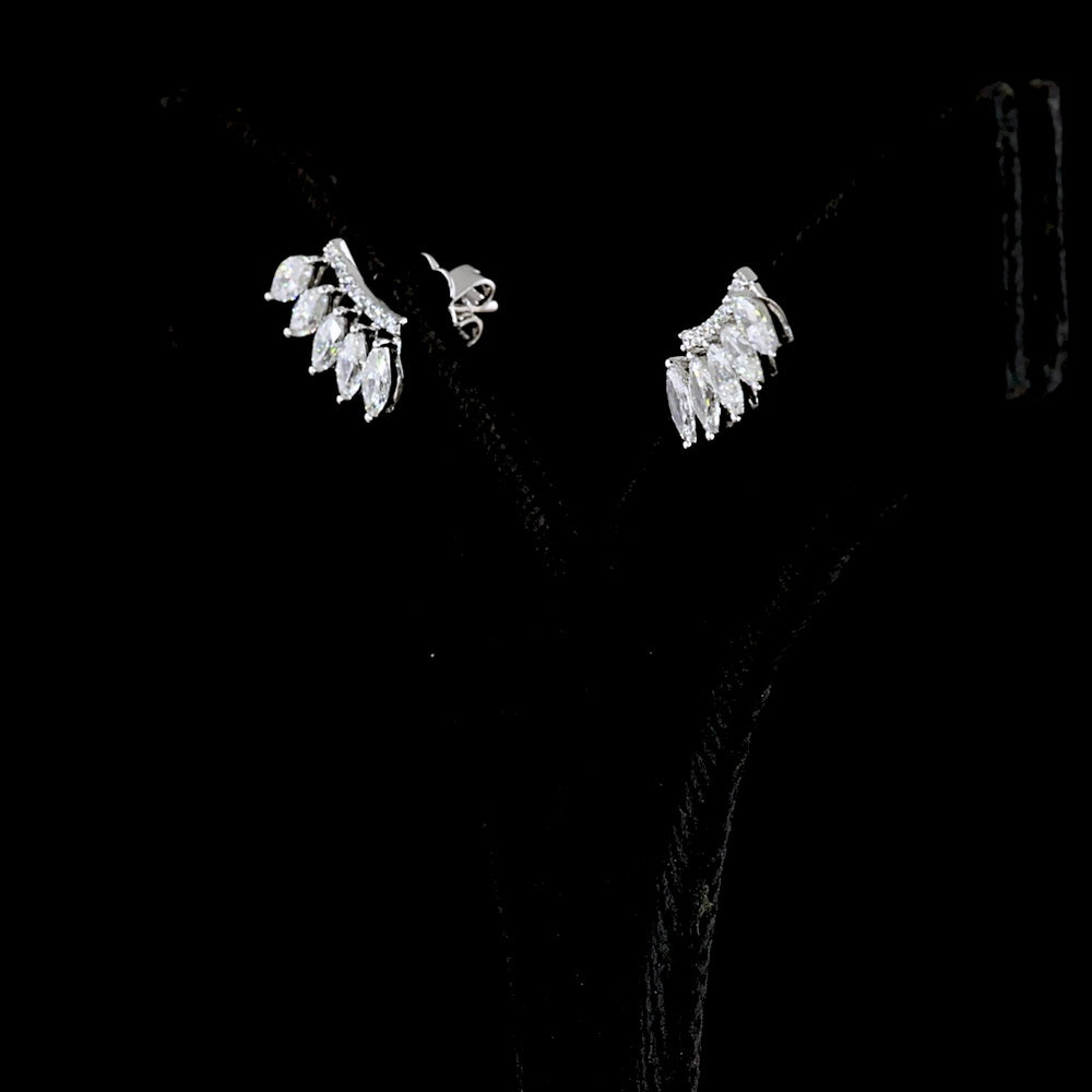 14K White Gold Marquise and Round Diamond Crawler Earrings - 1.27 Carat Total Weight Lab Diamonds - E-F VS Clarity - Covaloro Fine Jewelry