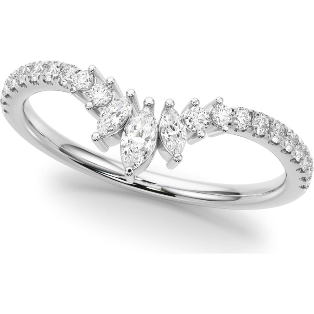14K White Gold Marquise and Round Lab Diamond Fashion Ring - 0.33 Carats Total Diamond Weight - Size 7 by Robinson's Jewelers