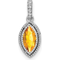14K White Gold Marquise Citrine and Diamond Pendant - 0.37 Carat Total Citrine Weight, 0.03 Carat Total Diamond Weight by Lumare Gioia