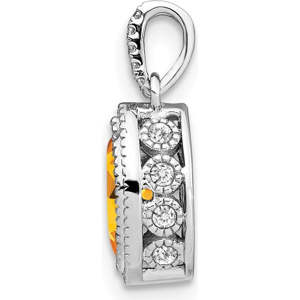 14K White Gold Marquise Citrine and Diamond Pendant - 0.37 Carat Total Citrine Weight, 0.03 Carat Total Diamond Weight by Lumare Gioia
