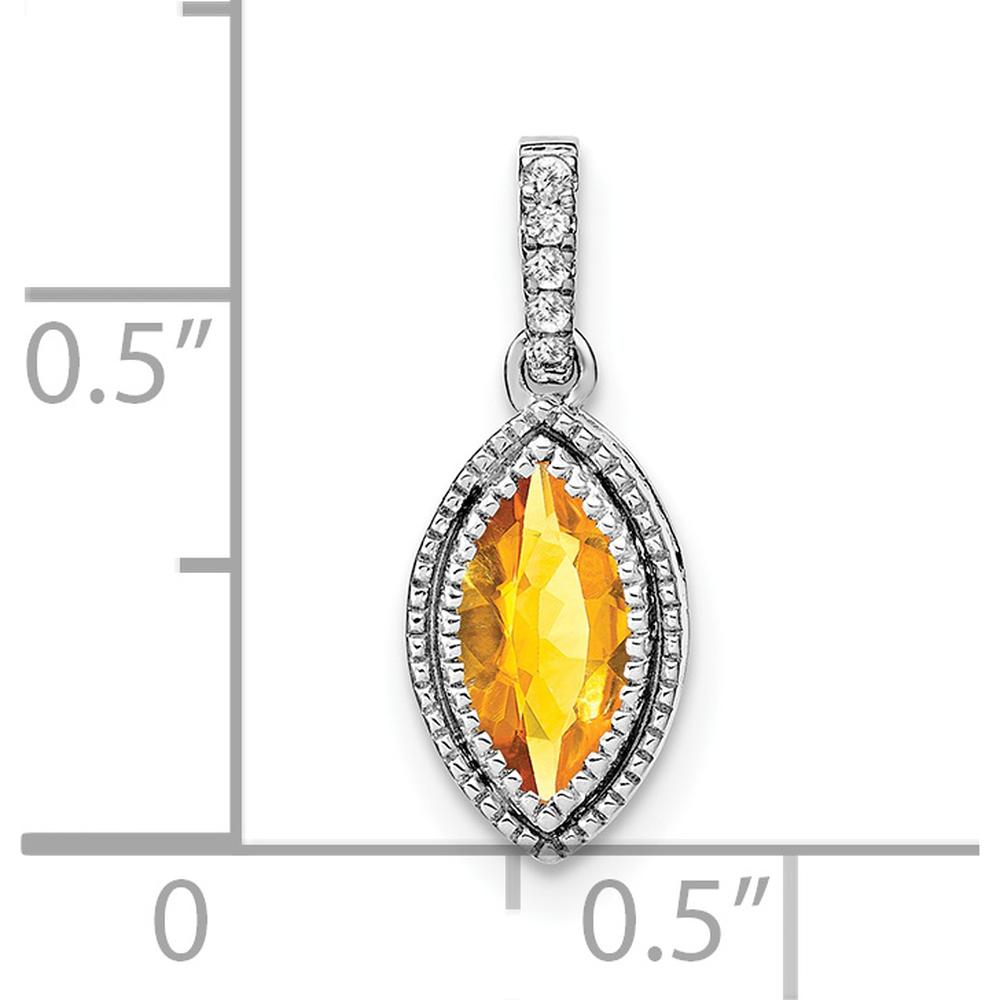 14K White Gold Marquise Citrine and Diamond Pendant - 0.37 Carat Total Citrine Weight, 0.03 Carat Total Diamond Weight by Lumare Gioia