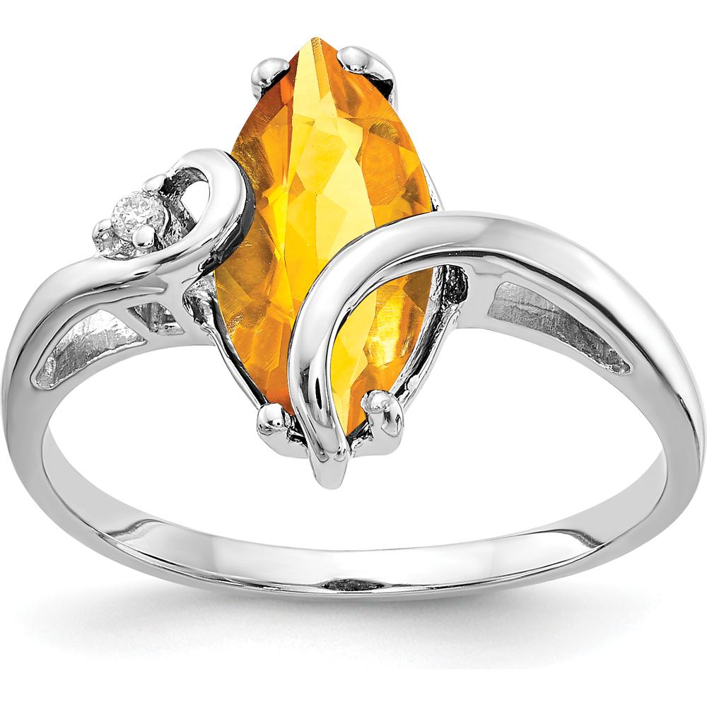 14K White Gold Marquise Citrine and Round Diamond Ring - 1.632 Carat Total Gem Weight by Monteluci Fine Jewelry