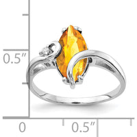 14K White Gold Marquise Citrine and Round Diamond Ring - 1.632 Carat Total Gem Weight by Monteluci Fine Jewelry