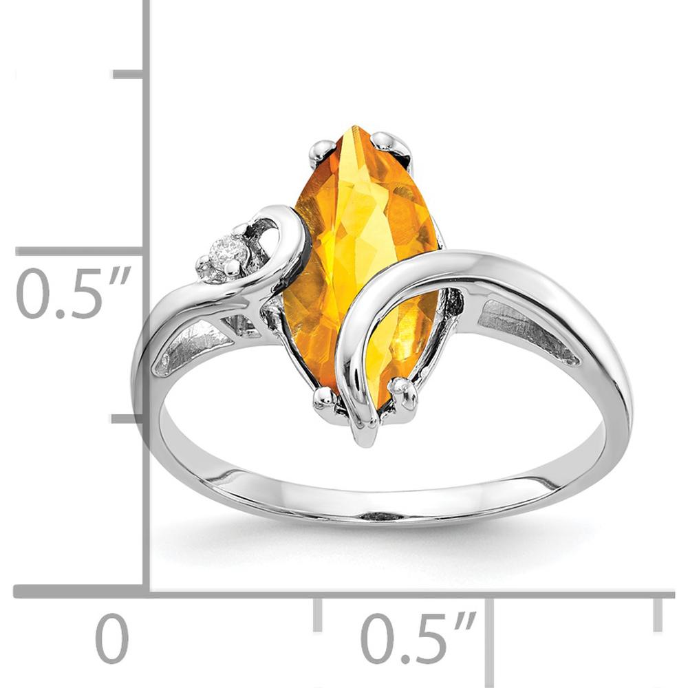 14K White Gold Marquise Citrine and Round Diamond Ring - 1.632 Carat Total Gem Weight by Monteluci Fine Jewelry