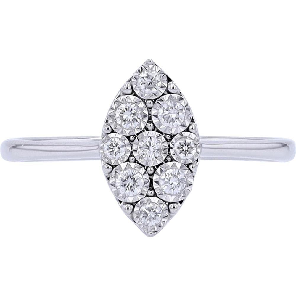 14K White Gold Marquise Cluster Diamond Ring with 0.16 Carats Total Diamond Weight