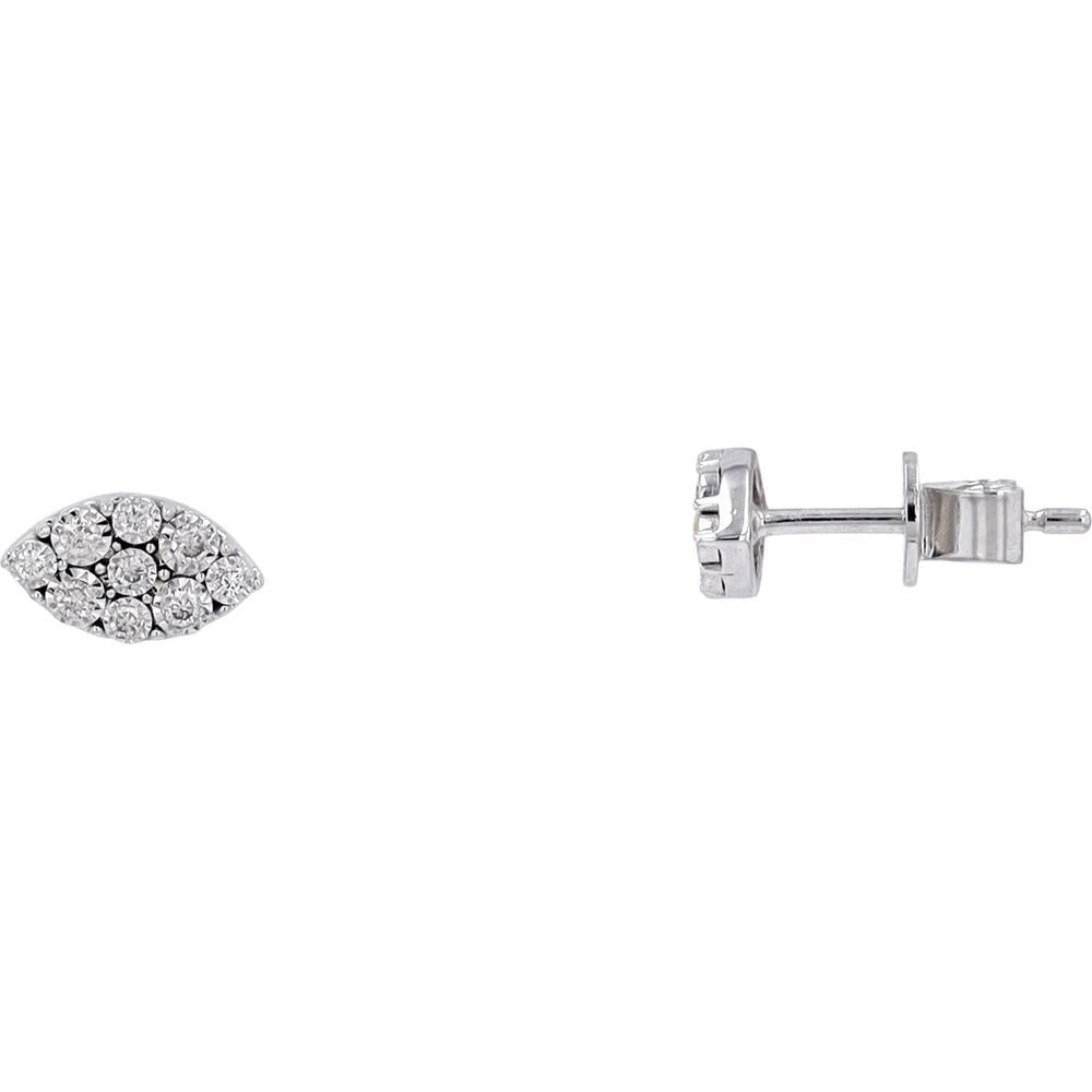 14K White Gold Marquise Cluster Diamond Stud Earrings - 0.16 Carat Total Diamond Weight