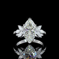14K White Gold Marquise Cluster Ring featuring a 3.07 Carat E VVS2 Center Lab Diamond with 0.58 Carat Marquise Side Stones - 3.65 Carats Total Diamond Weight - Covaloro Fine Jewelry