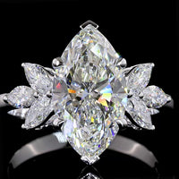 14K White Gold Marquise Cluster Ring featuring a 3.07 Carat E VVS2 Center Lab Diamond with 0.58 Carat Marquise Side Stones - 3.65 Carats Total Diamond Weight - Covaloro Fine Jewelry