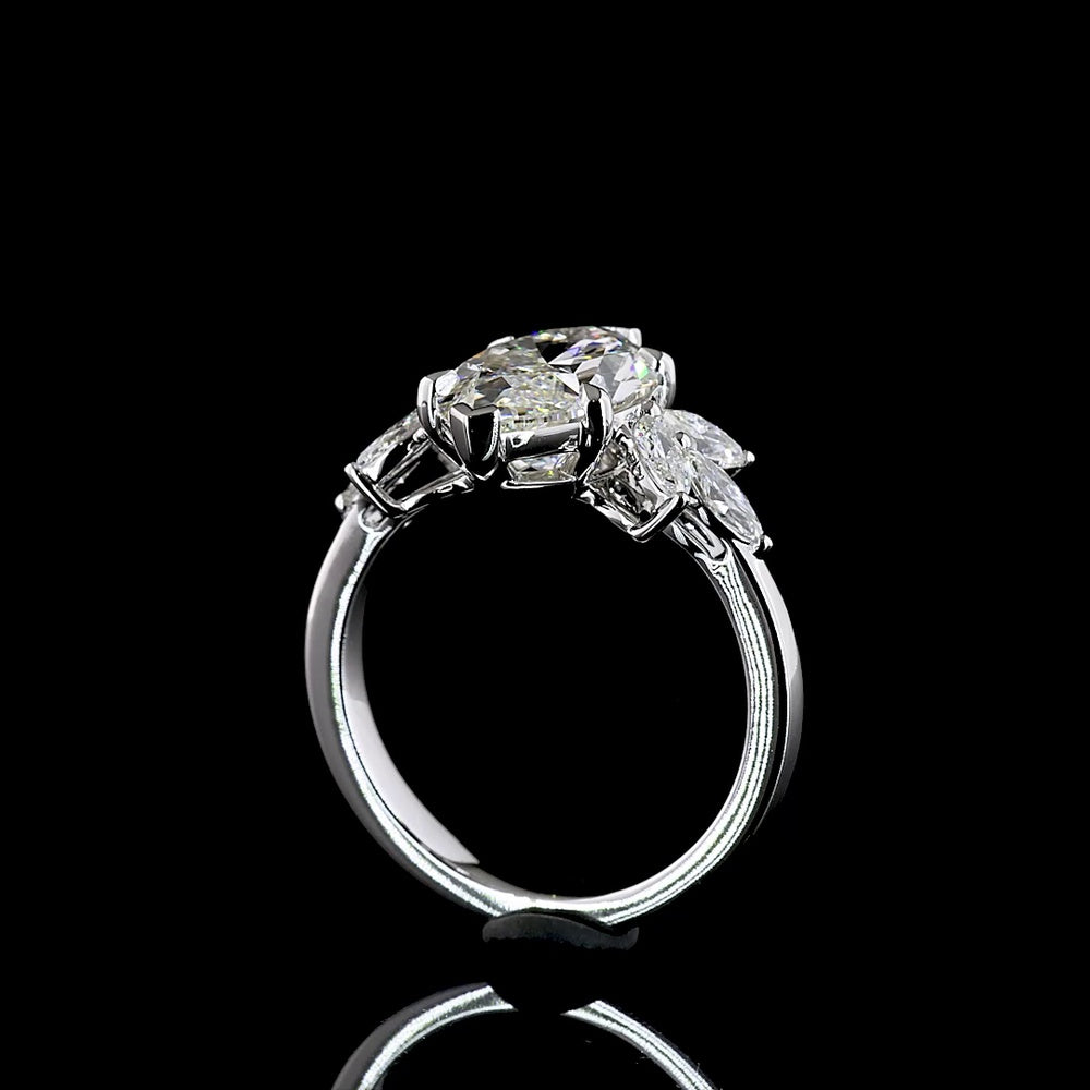 14K White Gold Marquise Cluster Ring featuring a 3.07 Carat E VVS2 Center Lab Diamond with 0.58 Carat Marquise Side Stones - 3.65 Carats Total Diamond Weight - Covaloro Fine Jewelry