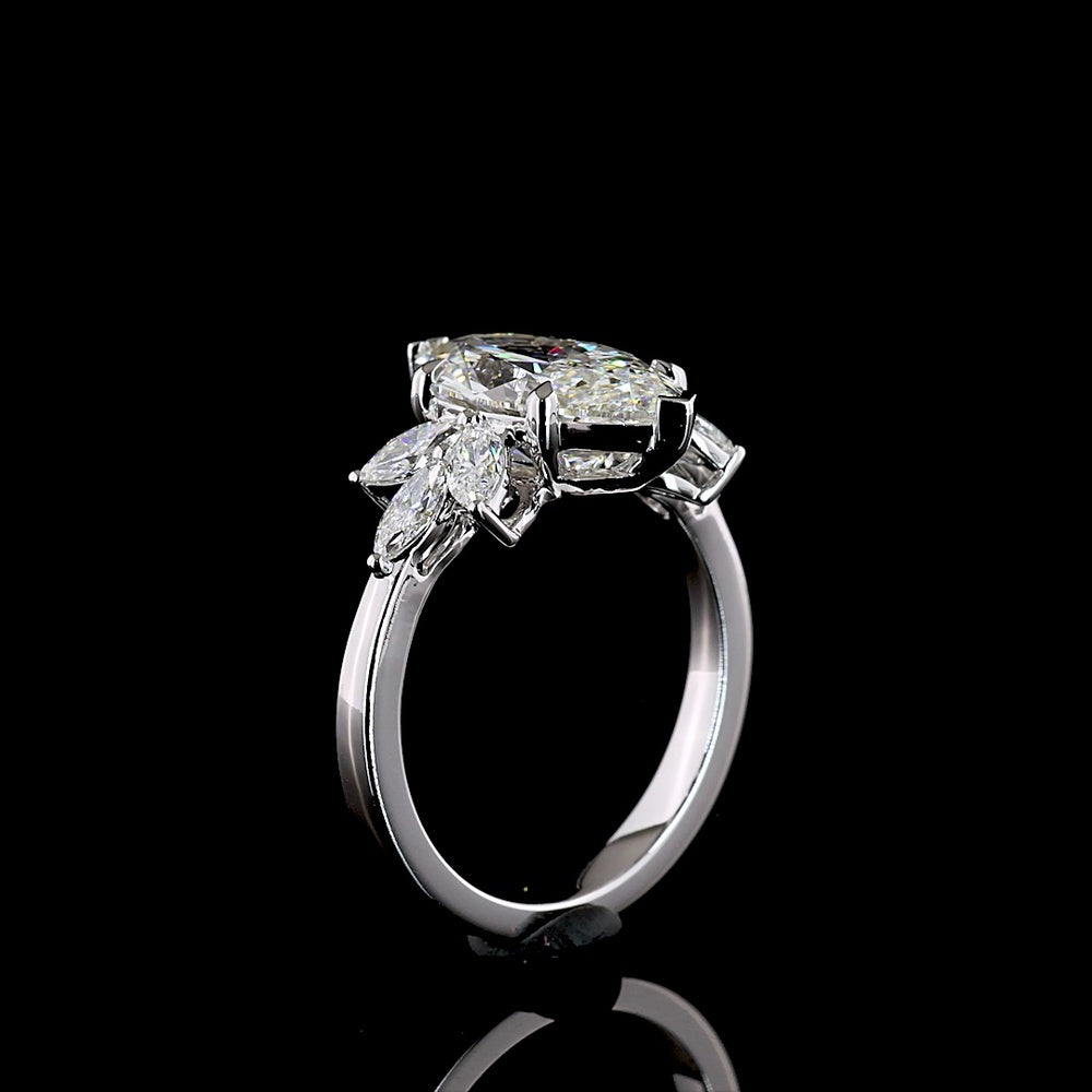14K White Gold Marquise Cluster Ring featuring a 3.07 Carat E VVS2 Center Lab Diamond with 0.58 Carat Marquise Side Stones - 3.65 Carats Total Diamond Weight - Covaloro Fine Jewelry