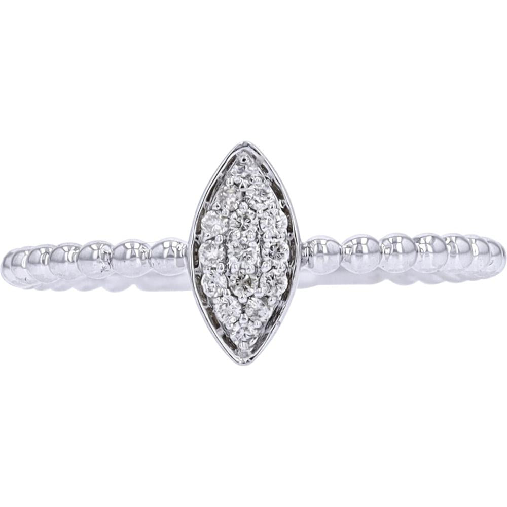 14K White Gold Marquise Cluster Ring with Beaded Band and 0.08 Carats Diamonds