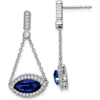 14K White Gold Marquise Created Sapphire and Diamond Drop Earrings - 1.15 Carat Total Sapphire Weight by Monteluci Fine Jewelry