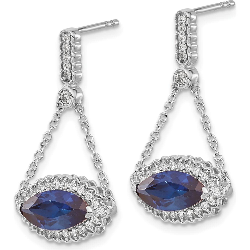 14K White Gold Marquise Created Sapphire and Diamond Drop Earrings - 1.15 Carat Total Sapphire Weight by Monteluci Fine Jewelry