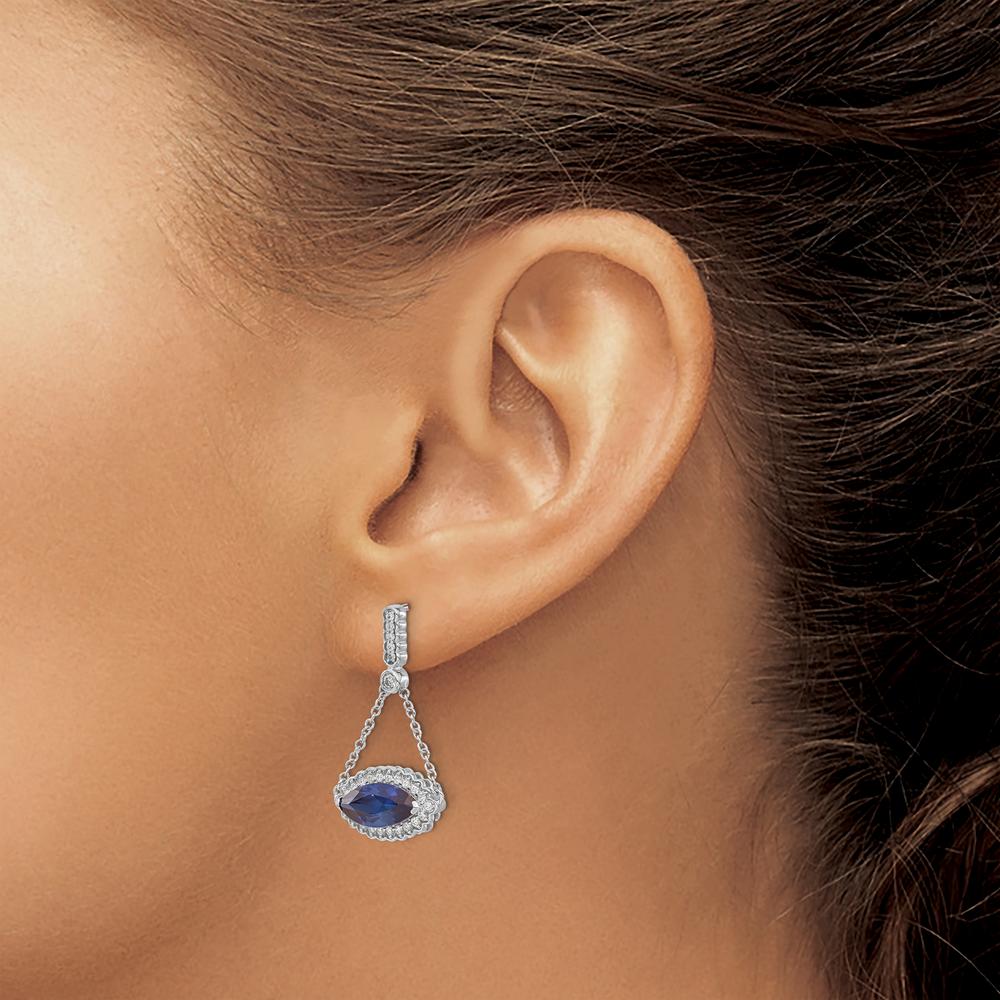 14K White Gold Marquise Created Sapphire and Diamond Drop Earrings - 1.15 Carat Total Sapphire Weight by Monteluci Fine Jewelry